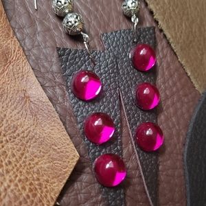 Handcrafted leather beaded earrings
